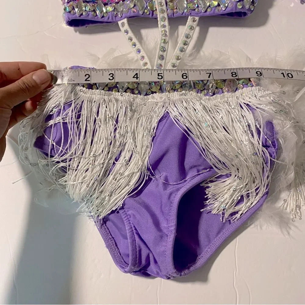 Glamour competition, solo dance costume custom lavender sassy jazz feather SC